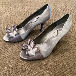 Gray, Silver satiny heels
